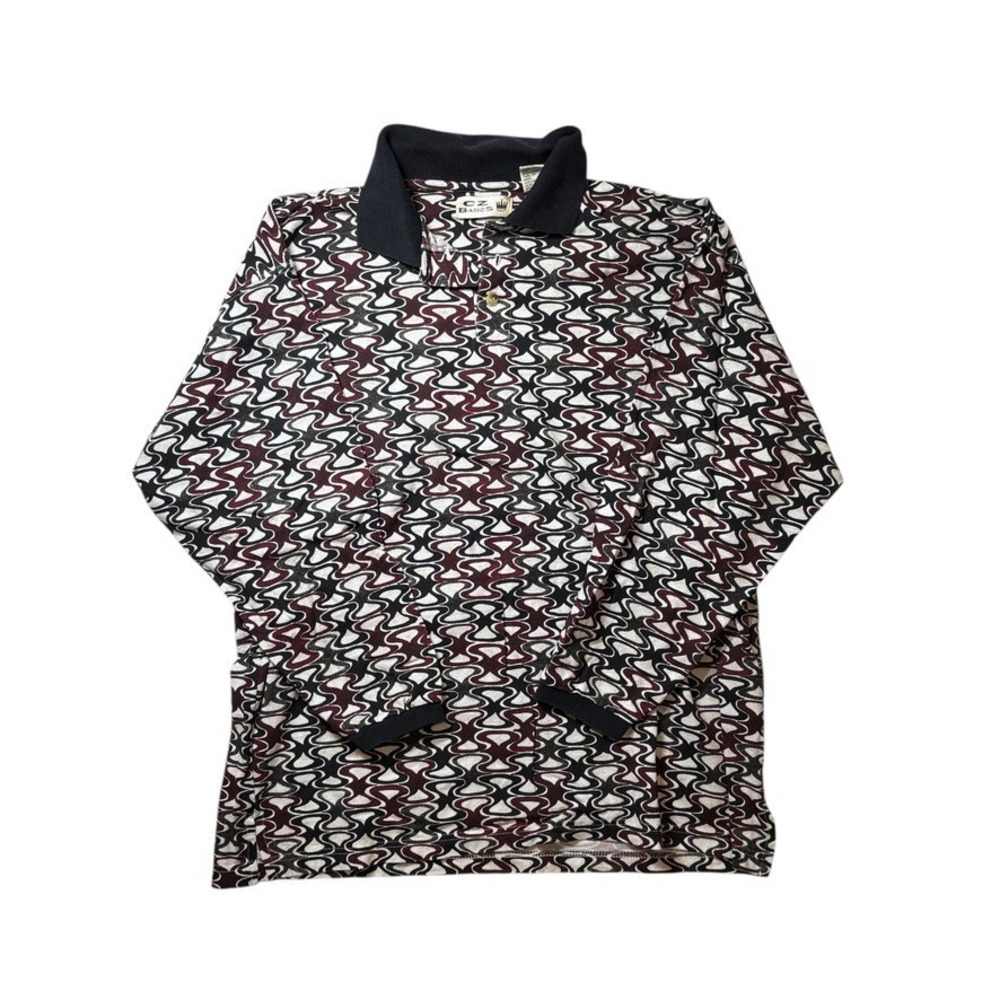 Vintage‎ CZ Basics Men's Long Sleeve Polo Rugby All Over Print Medium